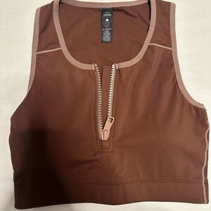 Brown Zip-Front Sports Bra
